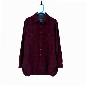 Vntg Pendleton Outdoors Man Burgundy Shadow Plaid Wool Shirt Jacket LG Long USA